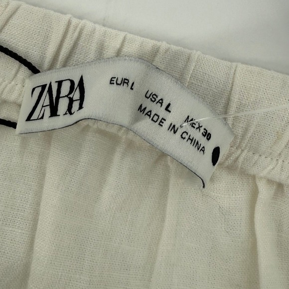 Zara Womens Size Large Linen Blend Eyelet Maxi Skirt Off White Boho Flowy - Picture 5 of 11